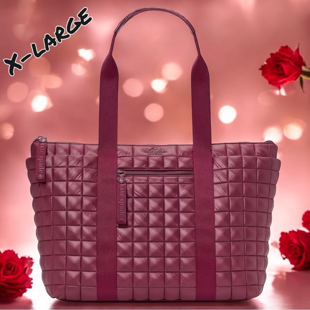 Kate Spade Camden Quilted Extra Large XL Tote Blackberry Preserves Burgundy NWT